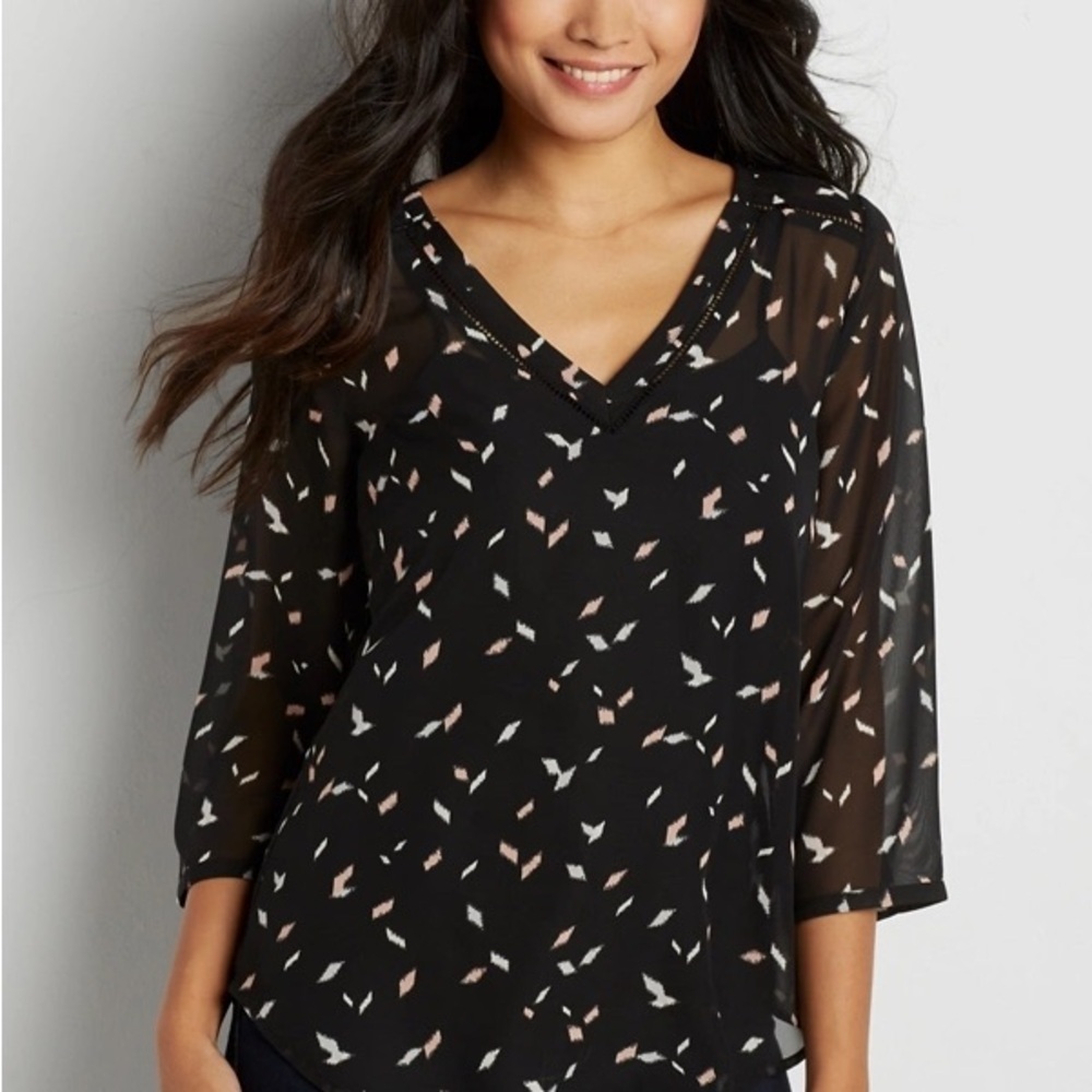 Maurices The Perfect Blouse Black Sheer 3/4 Sleeve Size XL